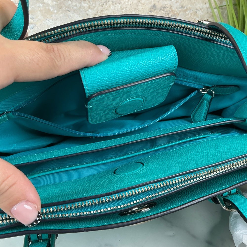 Coach Turnlock Carryall 29 Aqua Blue Teal Leather Shoulder Crossbody Satchel Bag - Picture 11 of 15